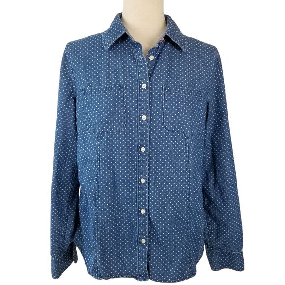 Talbots Blue White Dot  Button Down 3/4 or Long Sleeve  Top Size 8 - Picture 1 of 4
